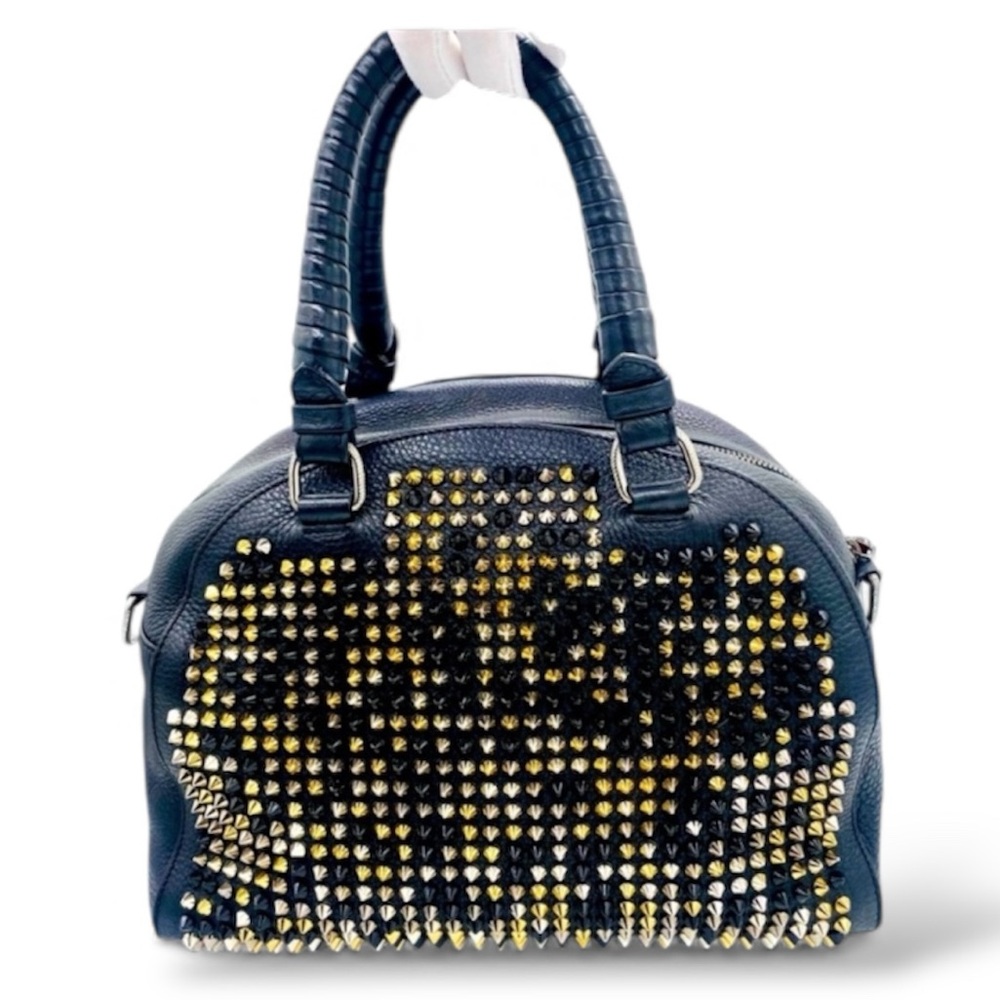 Christian Louboutin Panettone Boston Multicolor Spiked Black Leather Bag